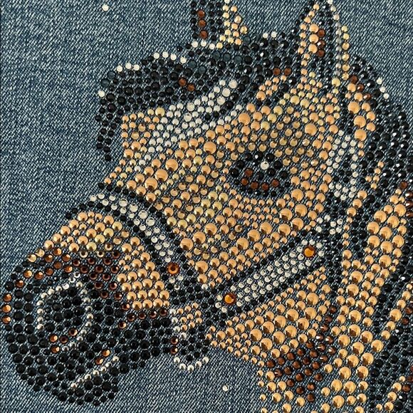 Like New! Christine Alexander Swarovski Embellished Horse Denim Jacket in Size S - Picture 9 of 16